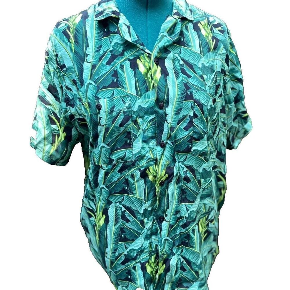 Onia Men's Large Banana Leaves Button Up Shirt Vacation Print Large
